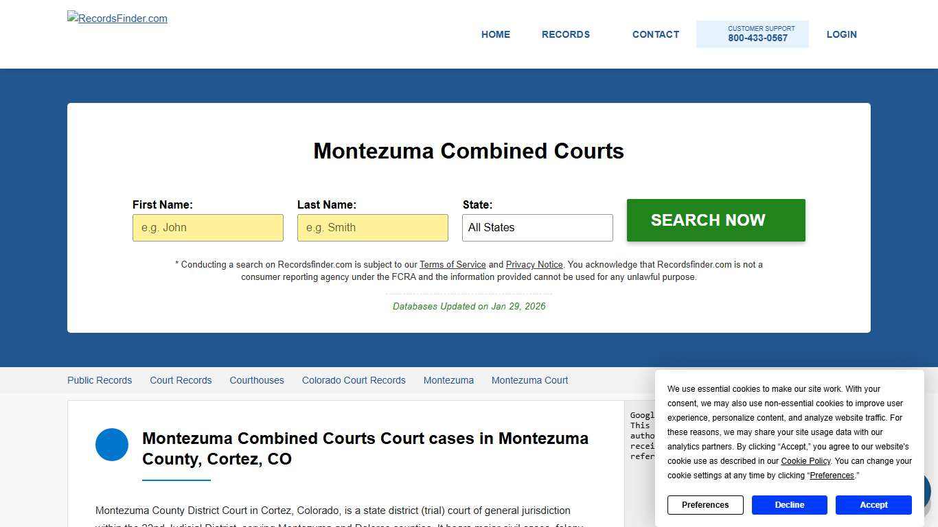Search Montezuma Combined Courts, CO Cases and Records