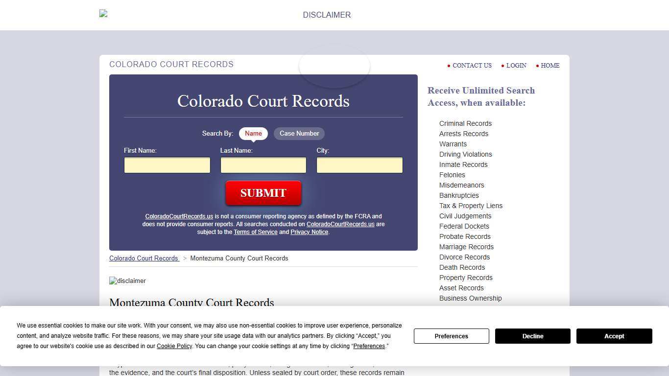 Montezuma County Court Records ColoradoCourtRecords.us
